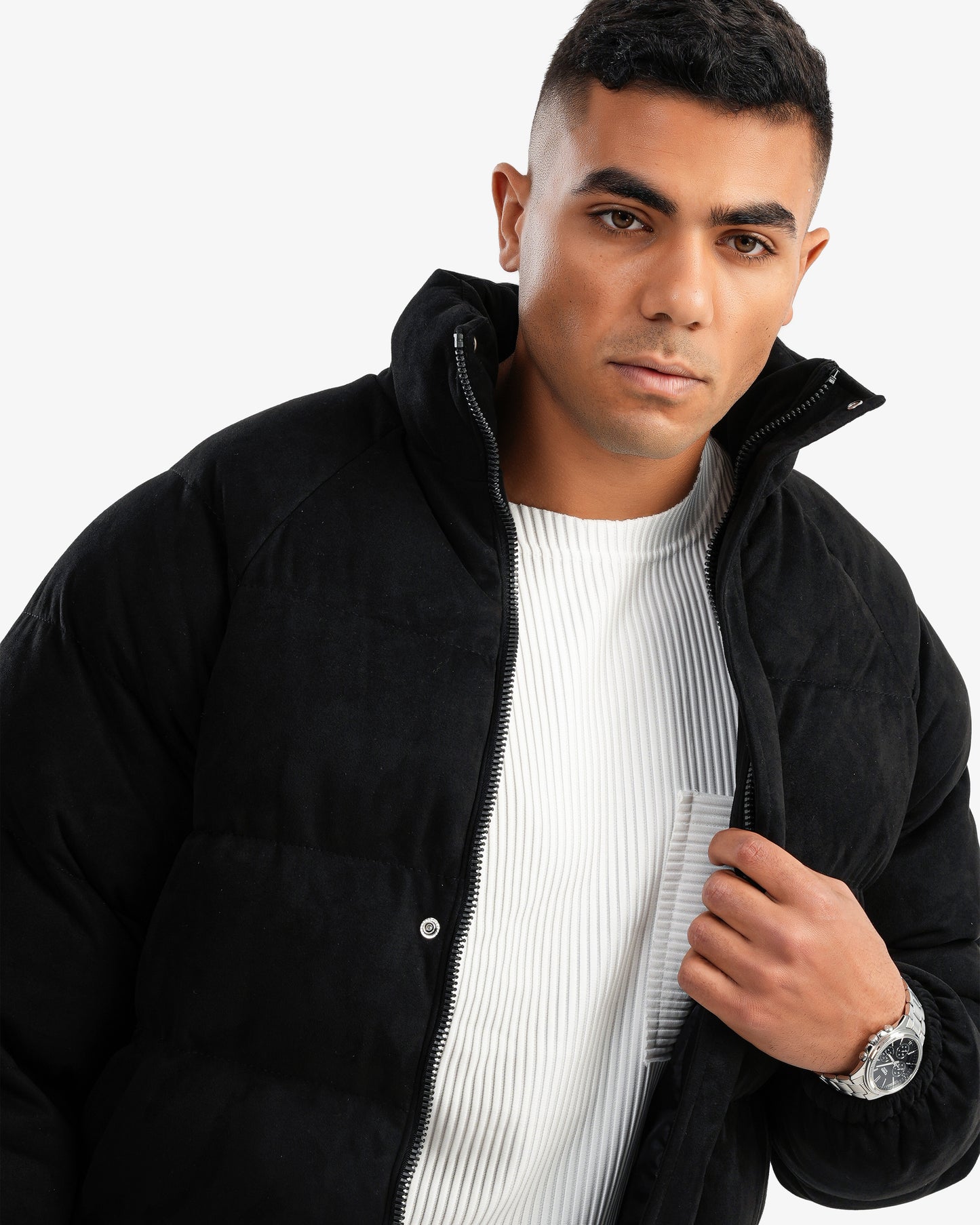 Men's High Collar Puffer Jacket In Black