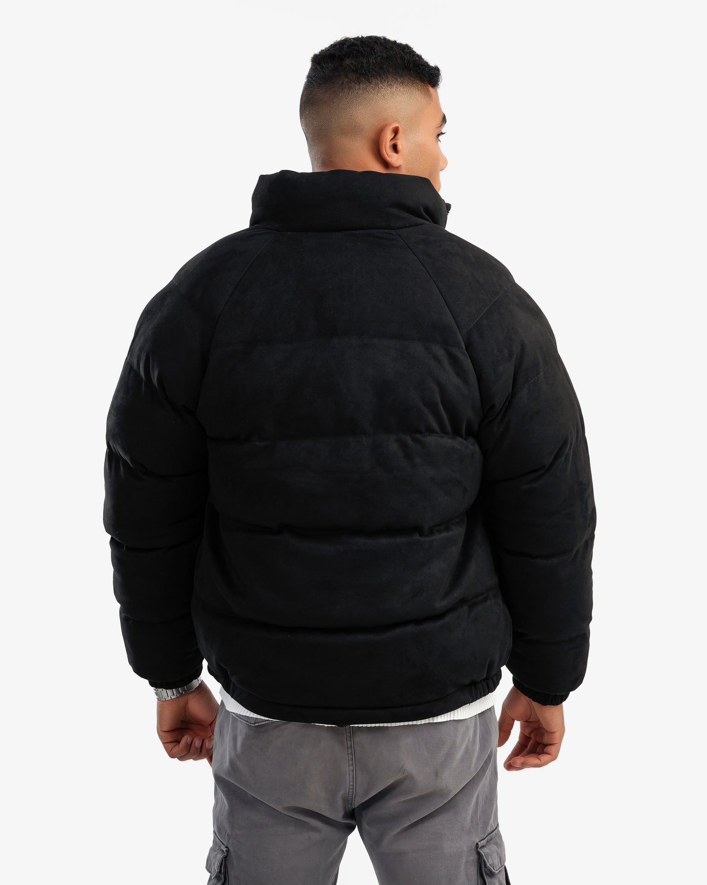 Men's High Collar Puffer Jacket In Black