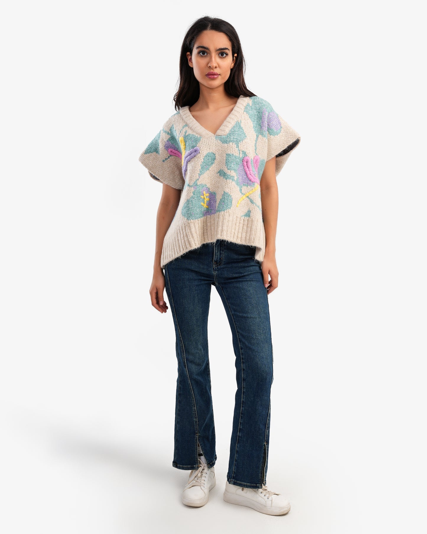Women's Oversize Colorful V Neck Pullover