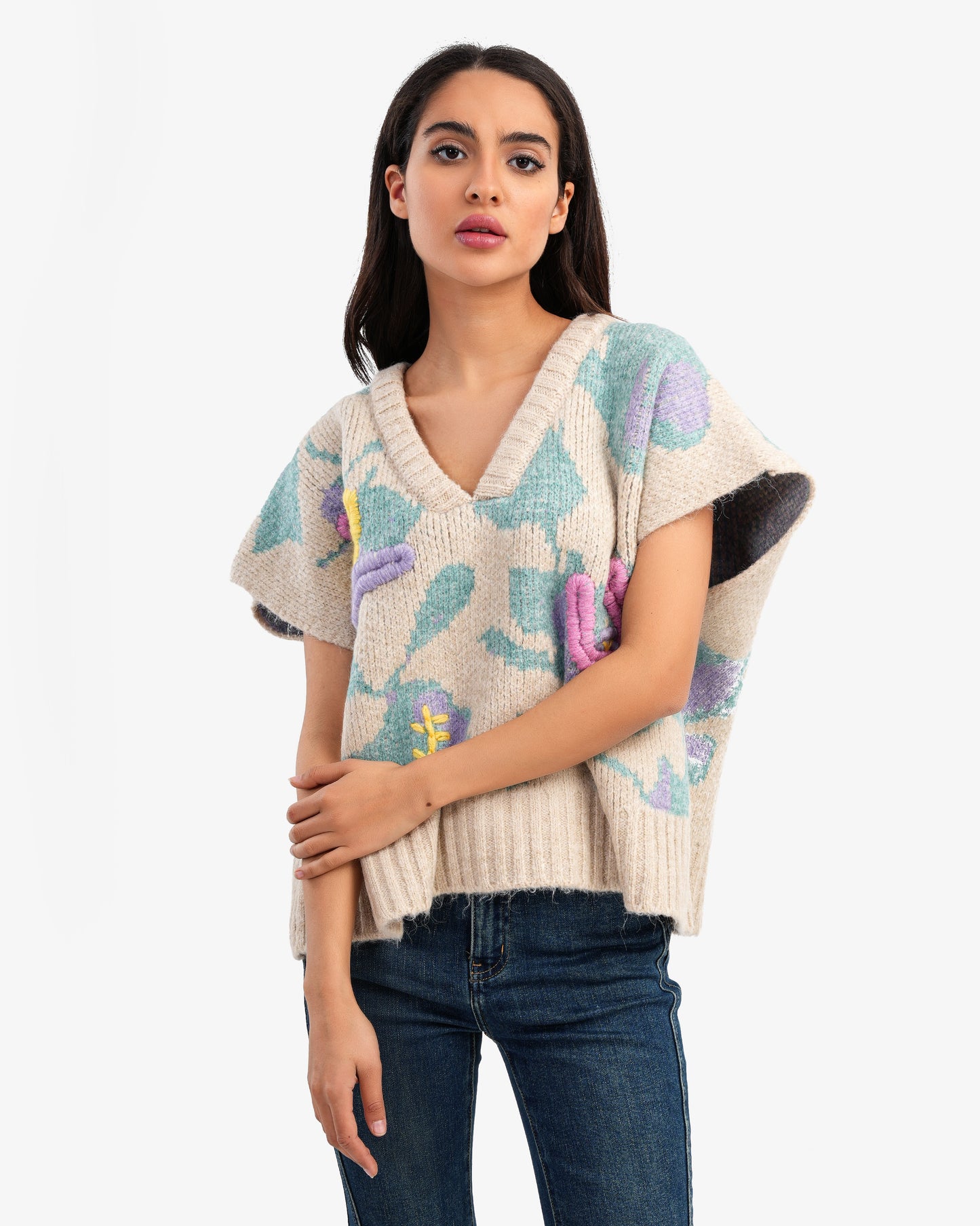 Women's Oversize Colorful V Neck Pullover