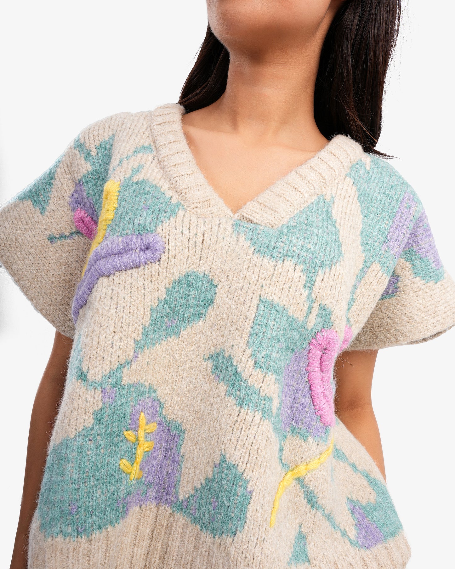 Women's Oversize Colorful V Neck Pullover