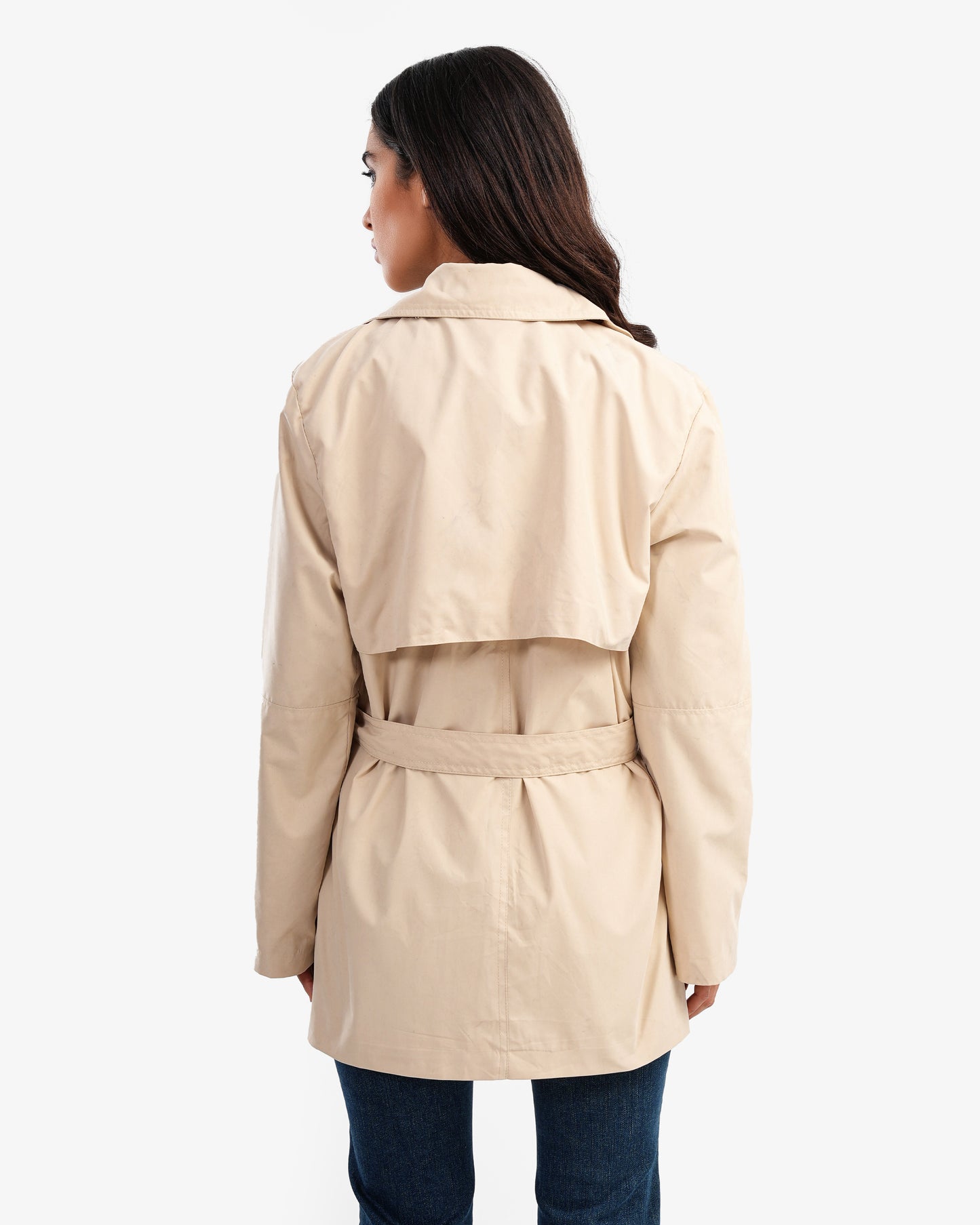 Women's Trench Short Coat With Gold Toned Buttons In Beige
