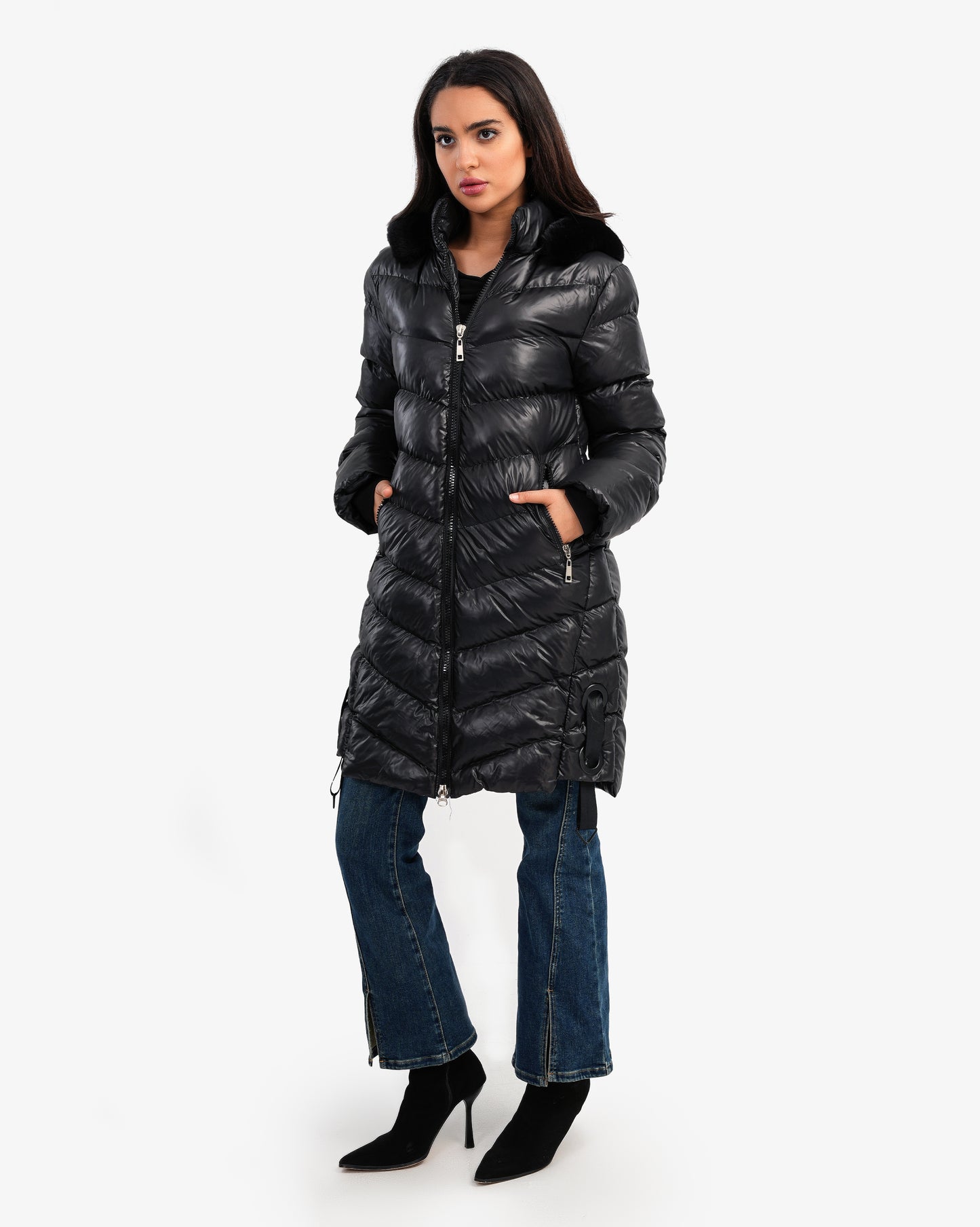Women's Long Waterproof Puffer Coat In Black