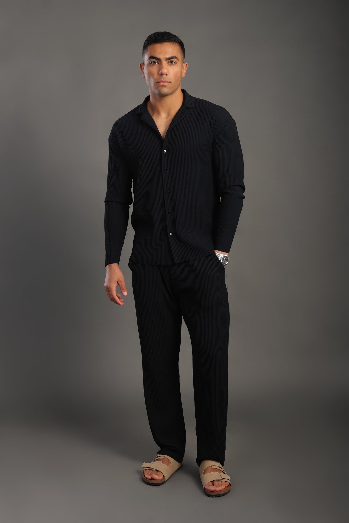 Men's Black Stripes Casual Set