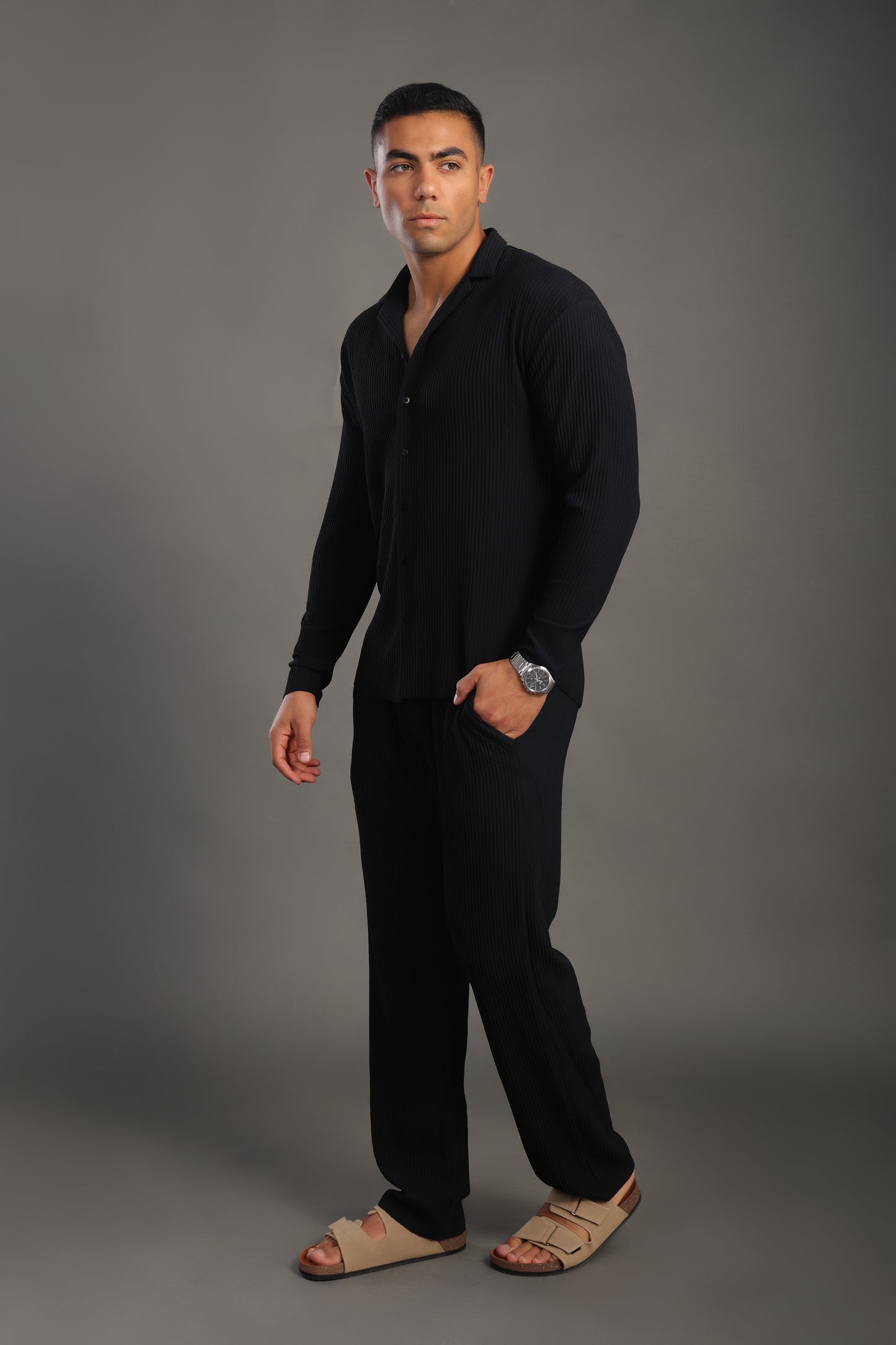 Men's Black Stripes Casual Set