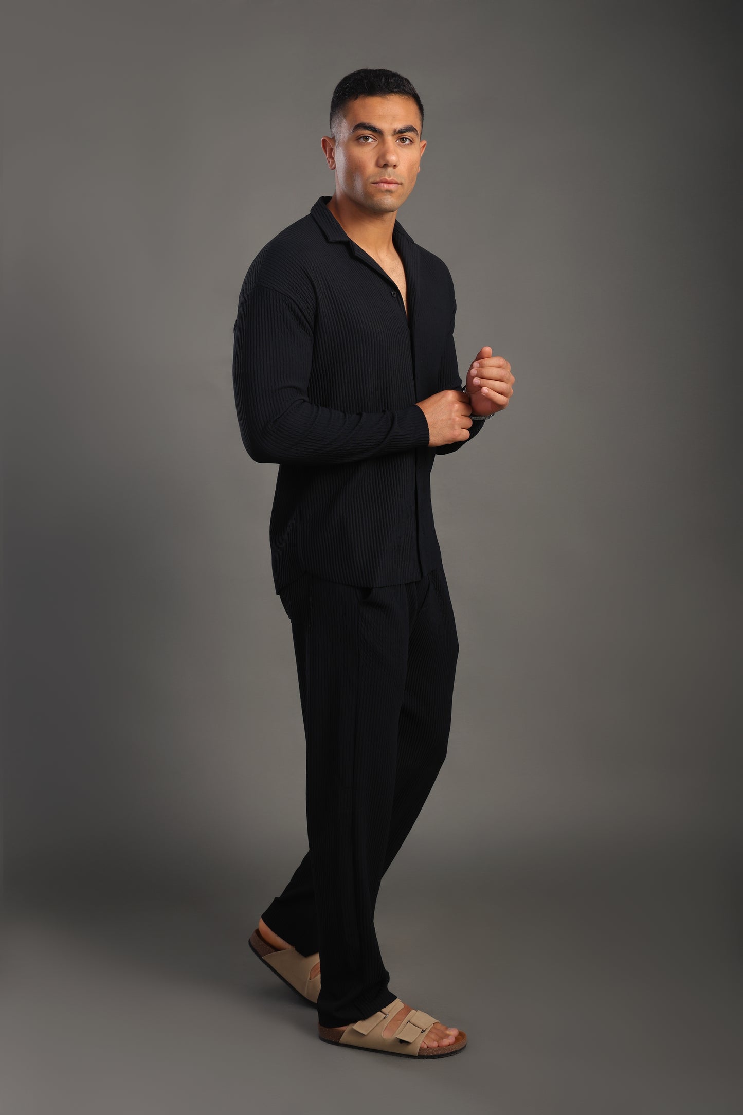 Men's Black Stripes Casual Set