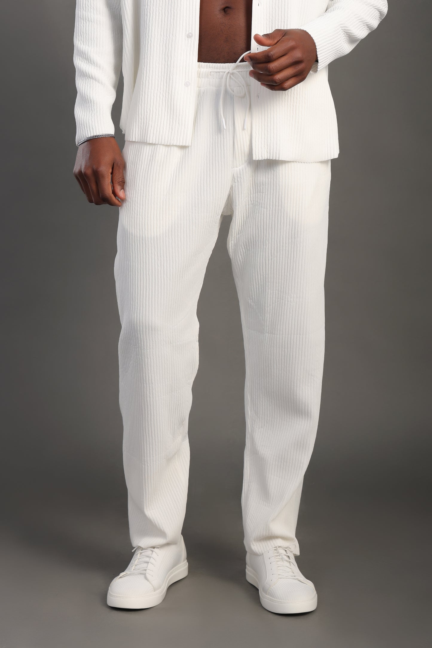 Men's White Stripes Casual Set
