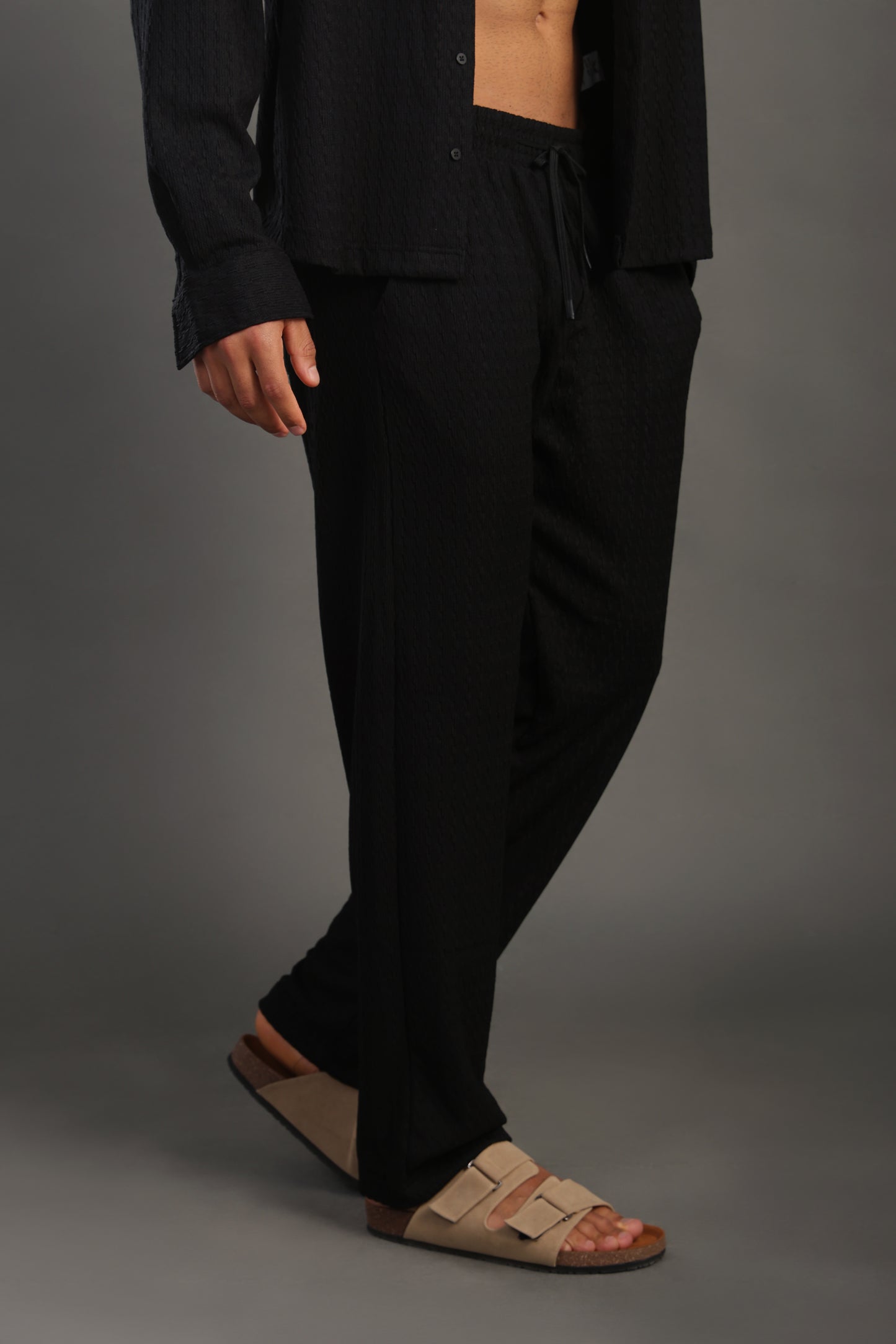 Men's Black Casual Dobby Texture Trousers