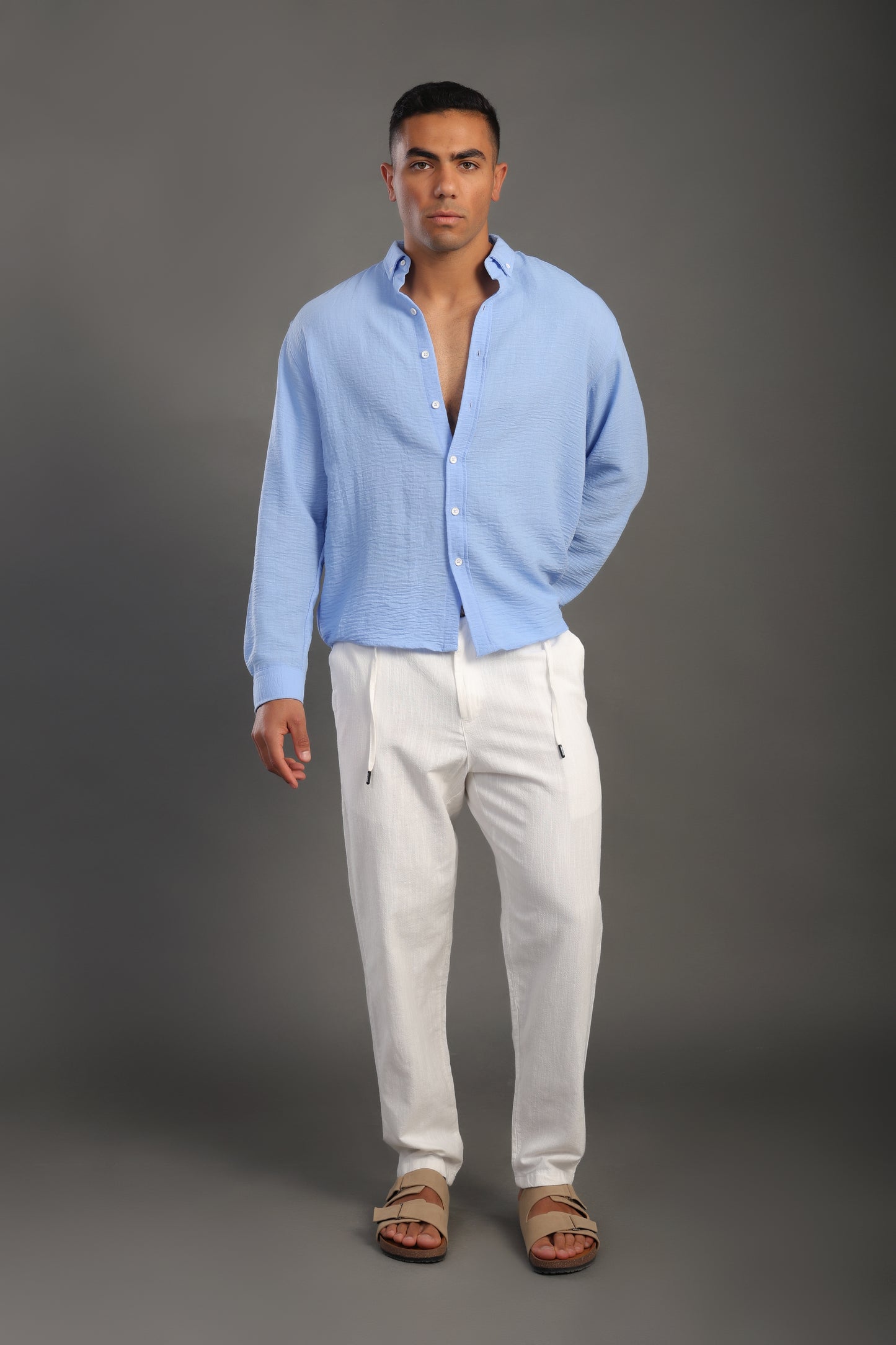 Men's Cornflower Blue Oversize Loose Linen Shirt