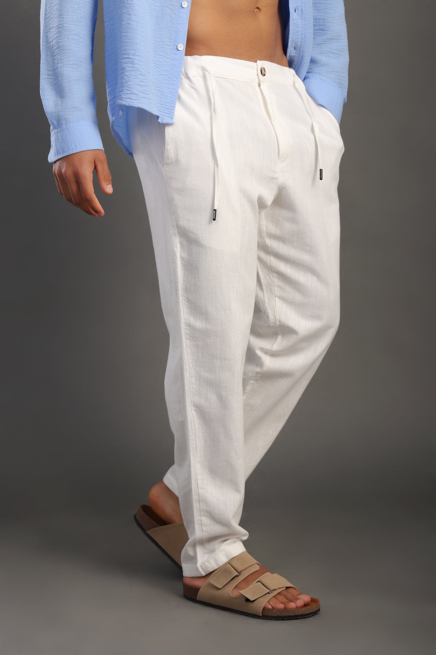 Men's White Regular Fit Trousers