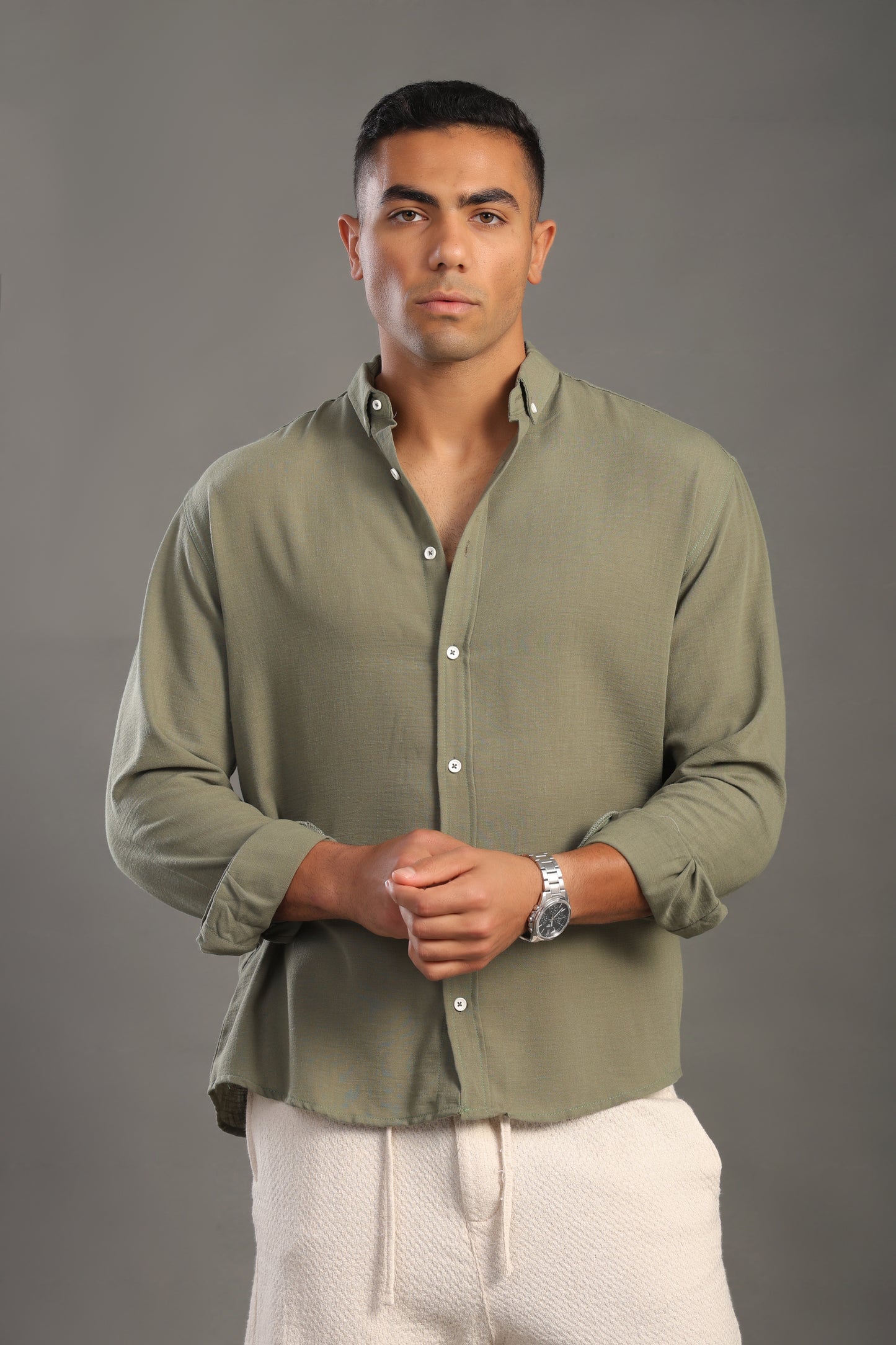 Men's Sage Green Oversize Loose Linen Shirt