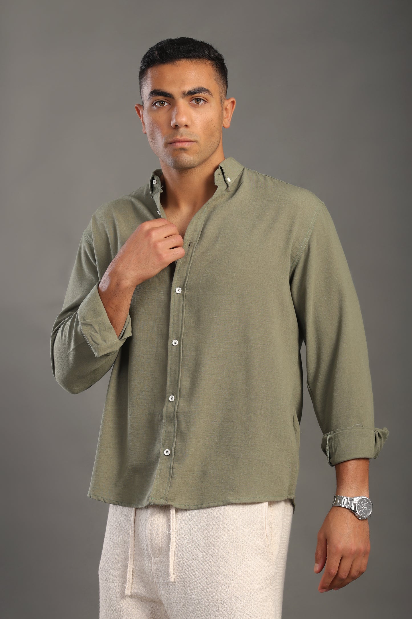 Men's Sage Green Oversize Loose Linen Shirt