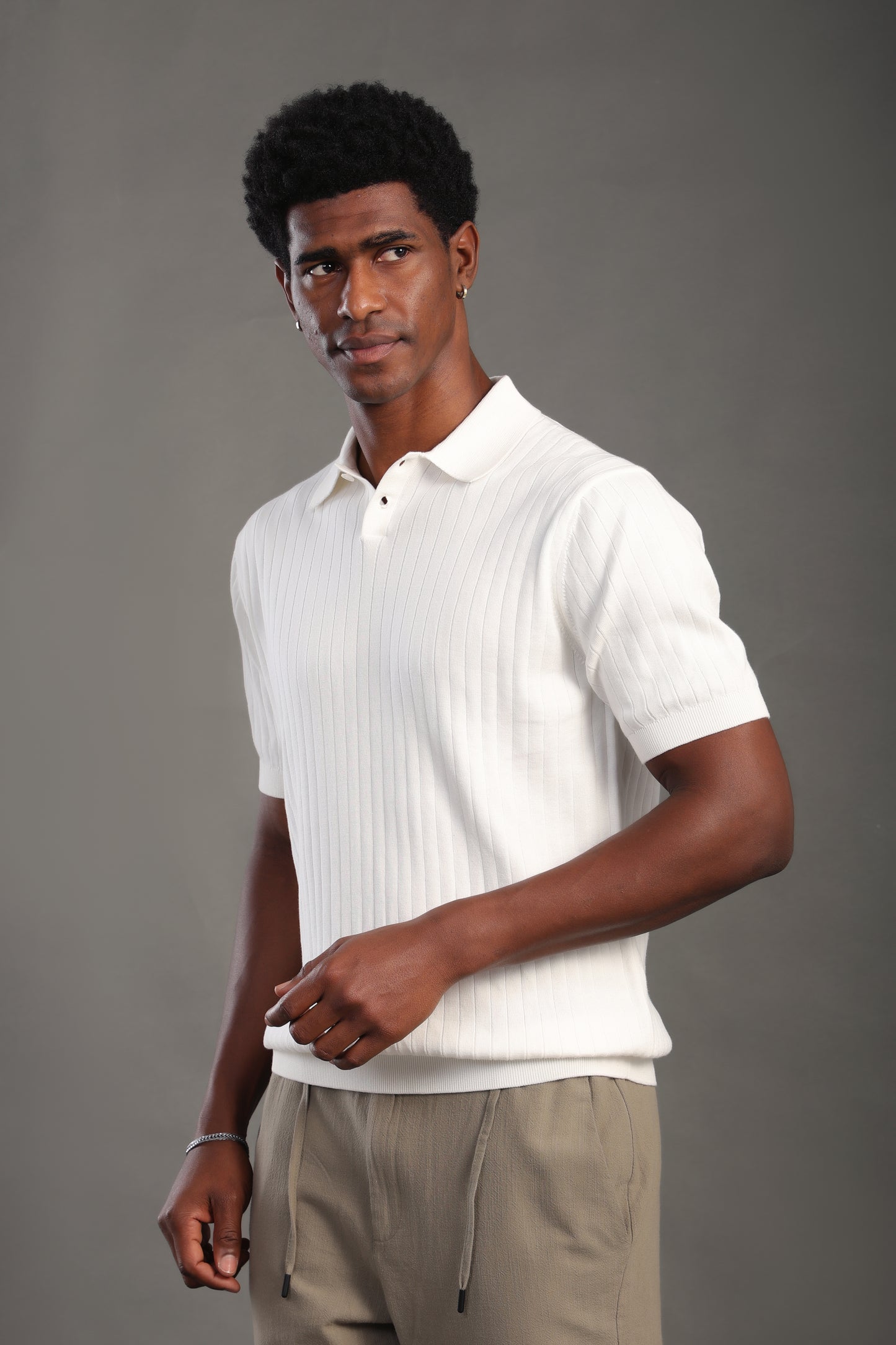 Men's Offwhite Button Plain Polo T-shirt