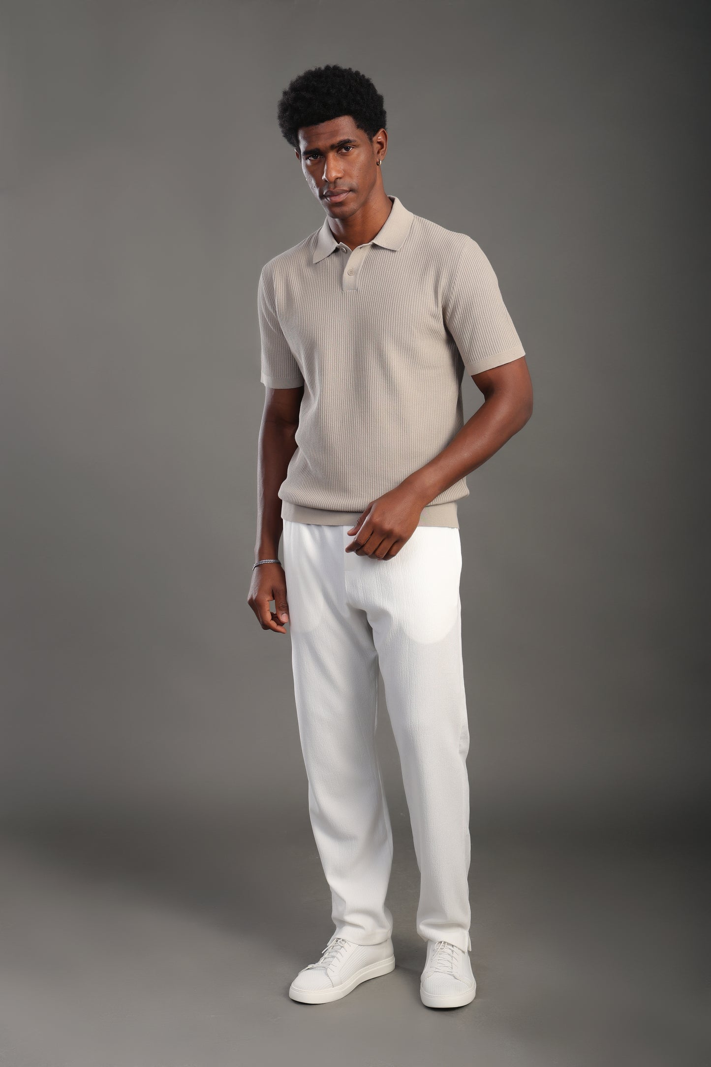 Men's White Regular Fit Trousers