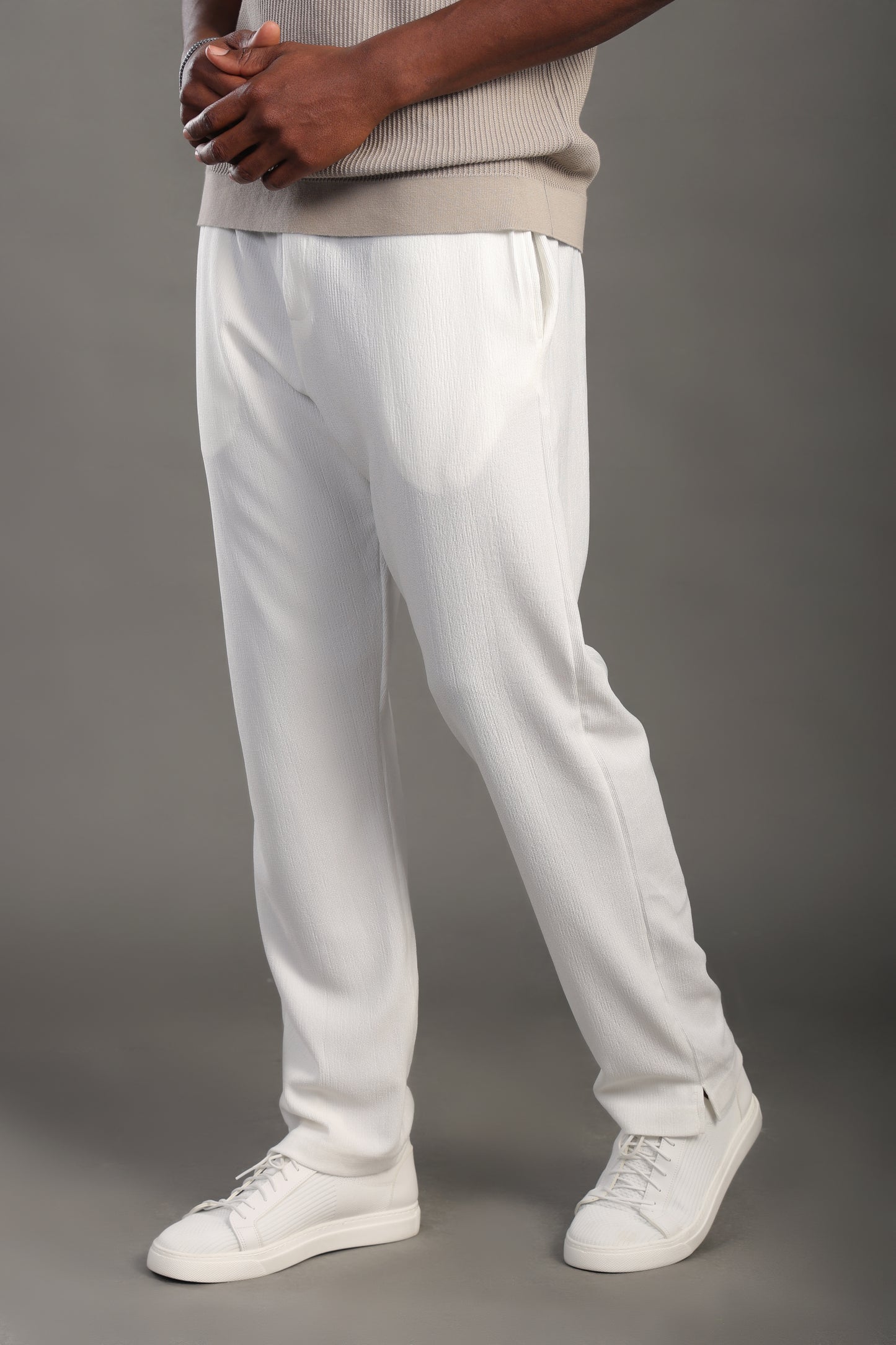 Men's White Regular Fit Trousers