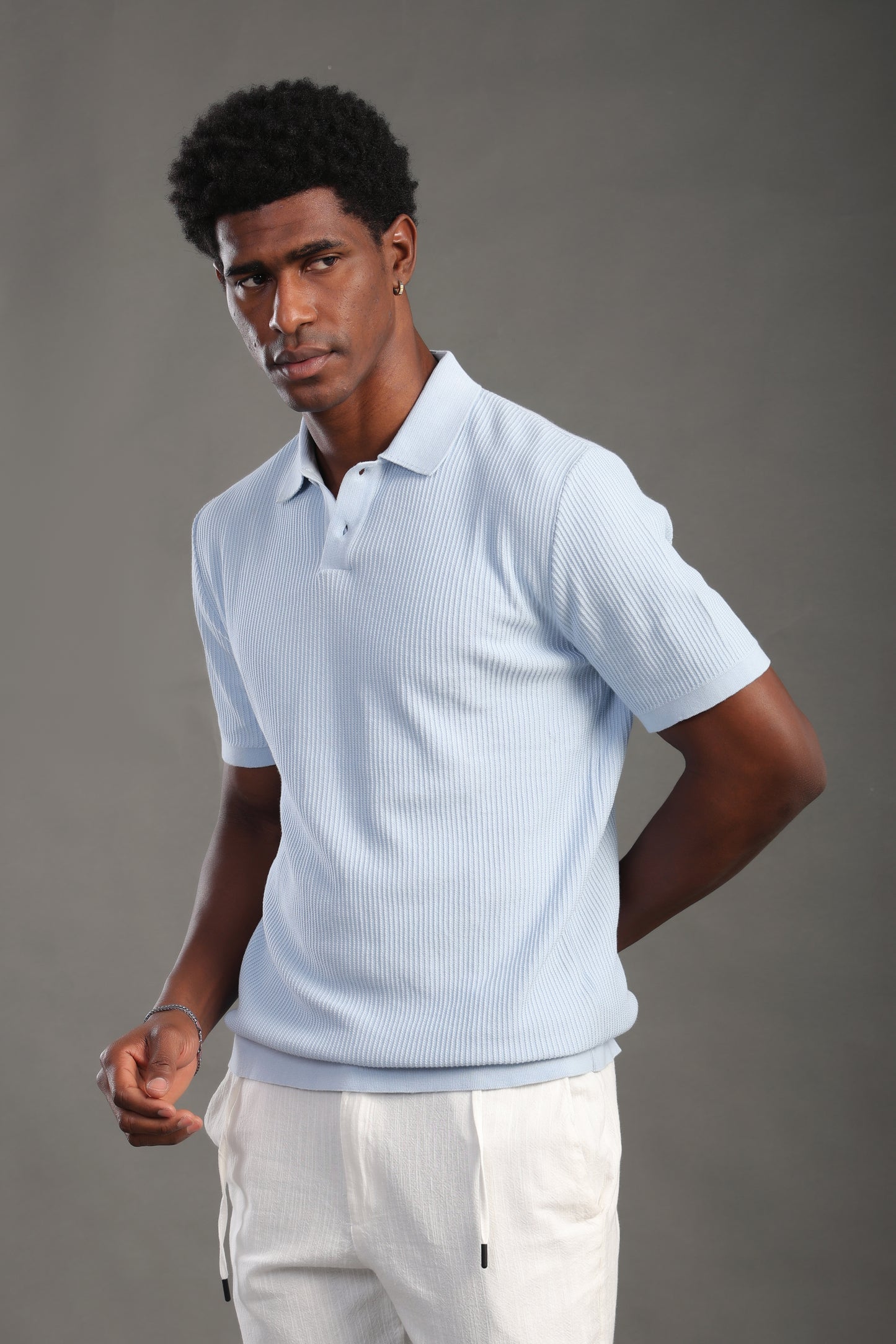 Men's Babyblue Button Plain Polo T-shirt