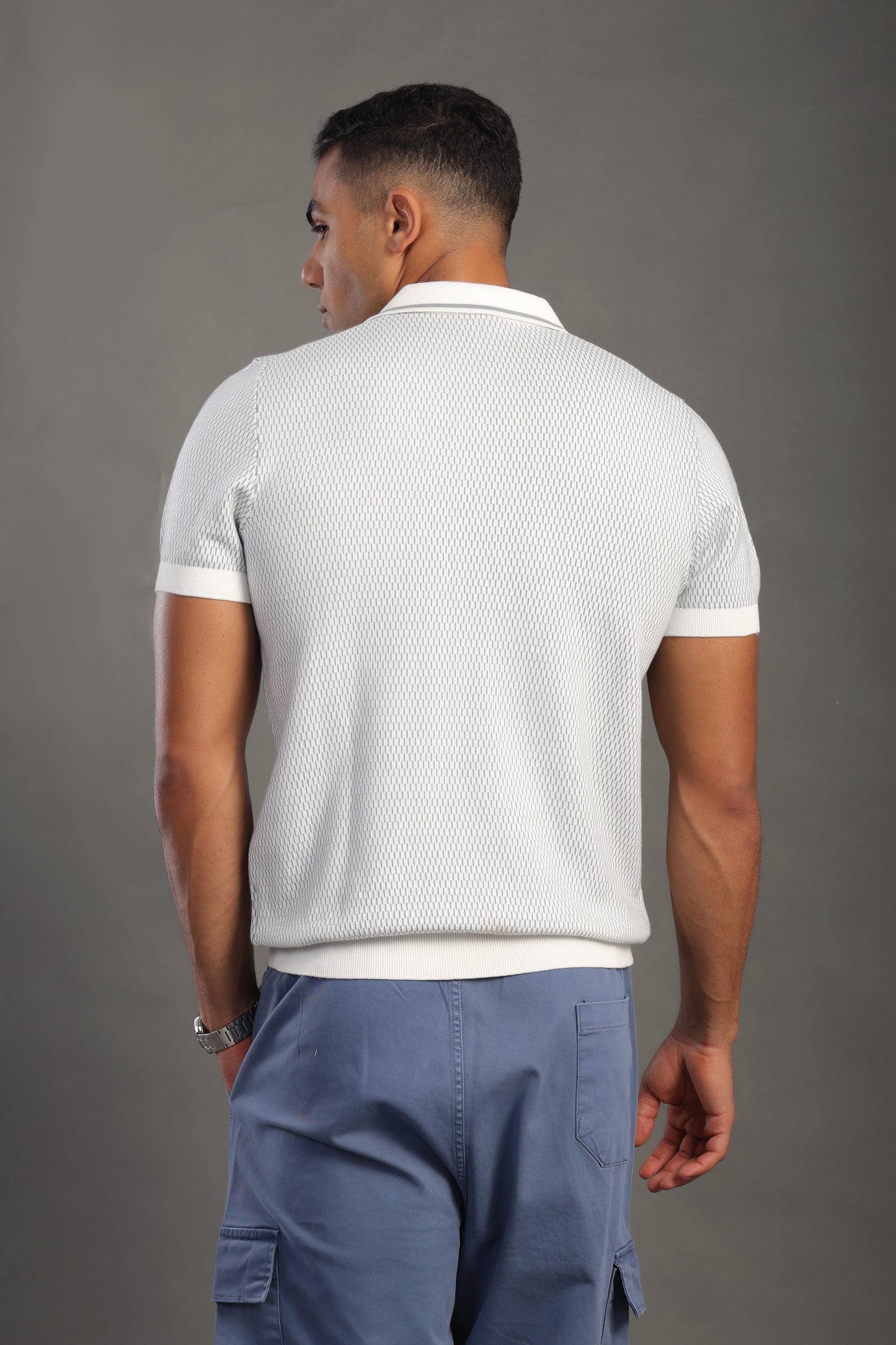 Men's Dotted Babyblue Zipper Collar T-shirt