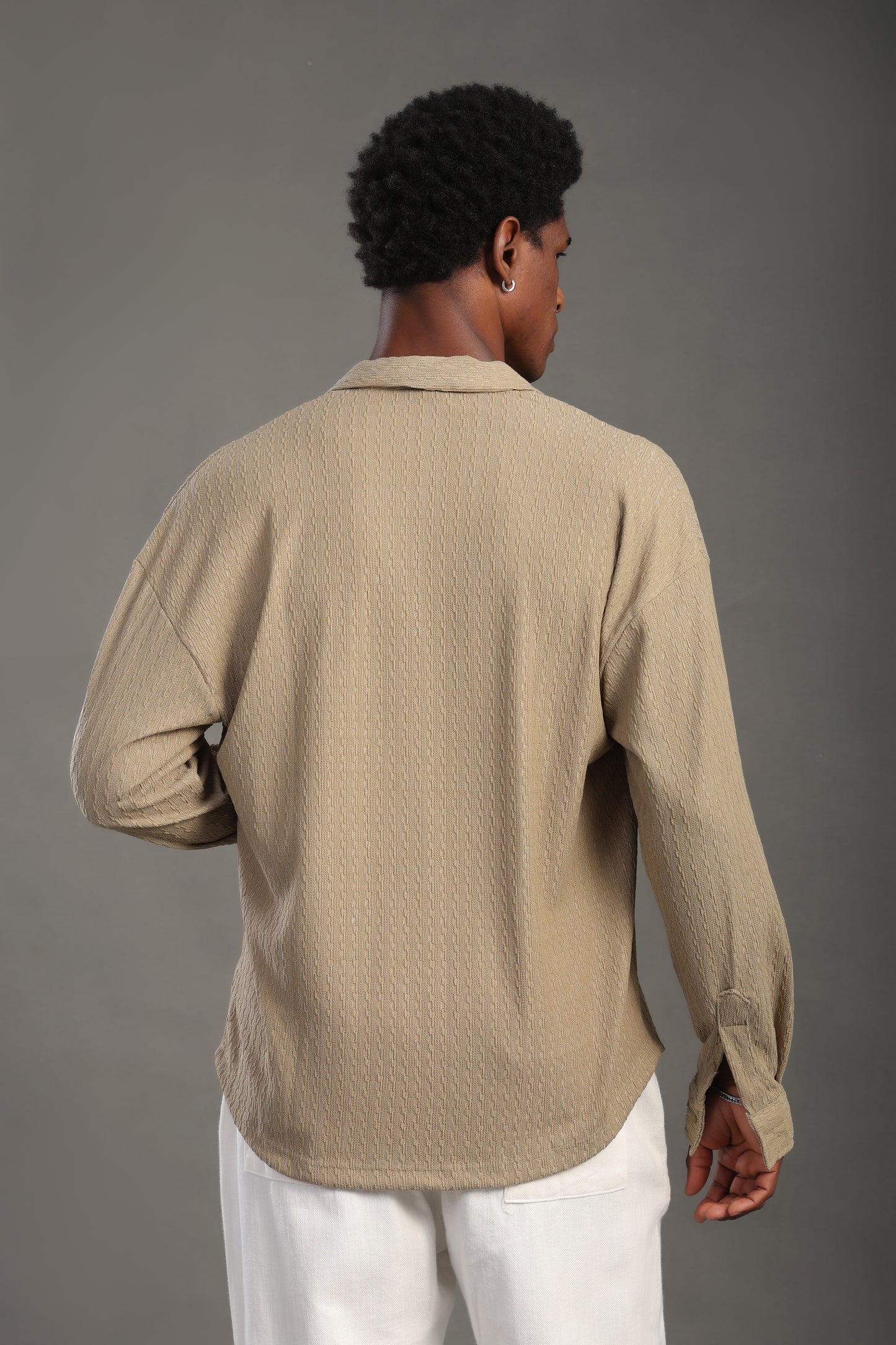 Men's Malibu Beige Long Sleeve Dobby Texture Shirt