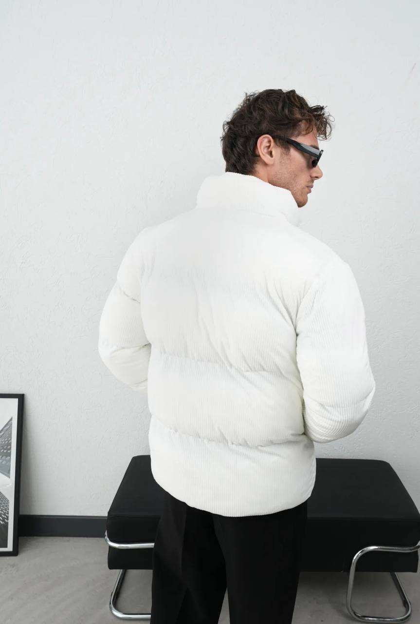 Men’s White Corduroy Puffer Jacket