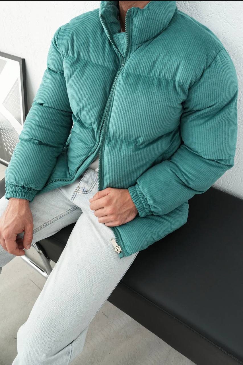 Men’s Mint Green Corduroy Puffer Jacket