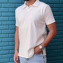 Men's White V Neck Collar T-shirt