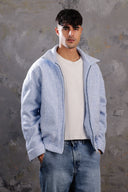 Men's Soft Baby Blue Textured Zip Jacket