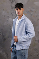 Men's Soft Baby Blue Textured Zip Jacket