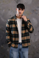 Men's Collar Wool Stripped Long Sleeve Shirt In Olive