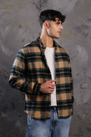 Men's Collar Wool Stripped Long Sleeve Shirt In Olive