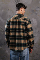 Men's Collar Wool Stripped Long Sleeve Shirt In Olive