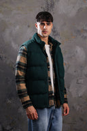 Men's High Collar Puffer Vest In Dark Green