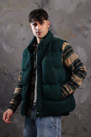 Men's High Collar Puffer Vest In Dark Green