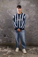 Men's “Drift” Striped Knit Polo Sweater – Navy Blue & Sky Blue