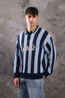 Men's “Drift” Striped Knit Polo Sweater – Navy Blue & Sky Blue