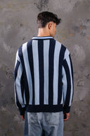 Men's “Drift” Striped Knit Polo Sweater – Navy Blue & Sky Blue