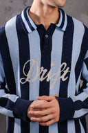 Men's “Drift” Striped Knit Polo Sweater – Navy Blue & Sky Blue