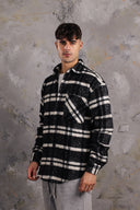 Men's Collar Wool Stripped Long Sleeve Shirt In Black