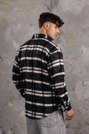 Men's Collar Wool Stripped Long Sleeve Shirt In Black