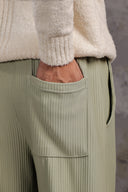 Men's Sage Green Casual Stripes Trousers