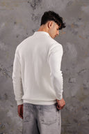 Men's White Quarter-Zip Ribbed Knit Sweater