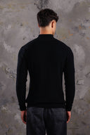 Men's Black Quarter-Zip Ribbed Knit Sweater