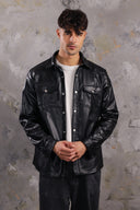 Men’s Sleek Leather Shirt In Black