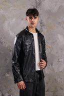 Men’s Sleek Leather Shirt In Black