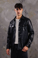 Men’s Sleek Leather Shirt In Black