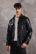 Men’s Sleek Leather Shirt In Black