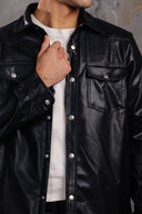 Men’s Sleek Leather Shirt In Black