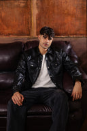 Men’s Sleek Leather Shirt In Black