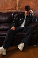 Men’s Sleek Leather Shirt In Black