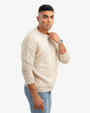 Men’s Crew Neck Ripped Pullover In Beige