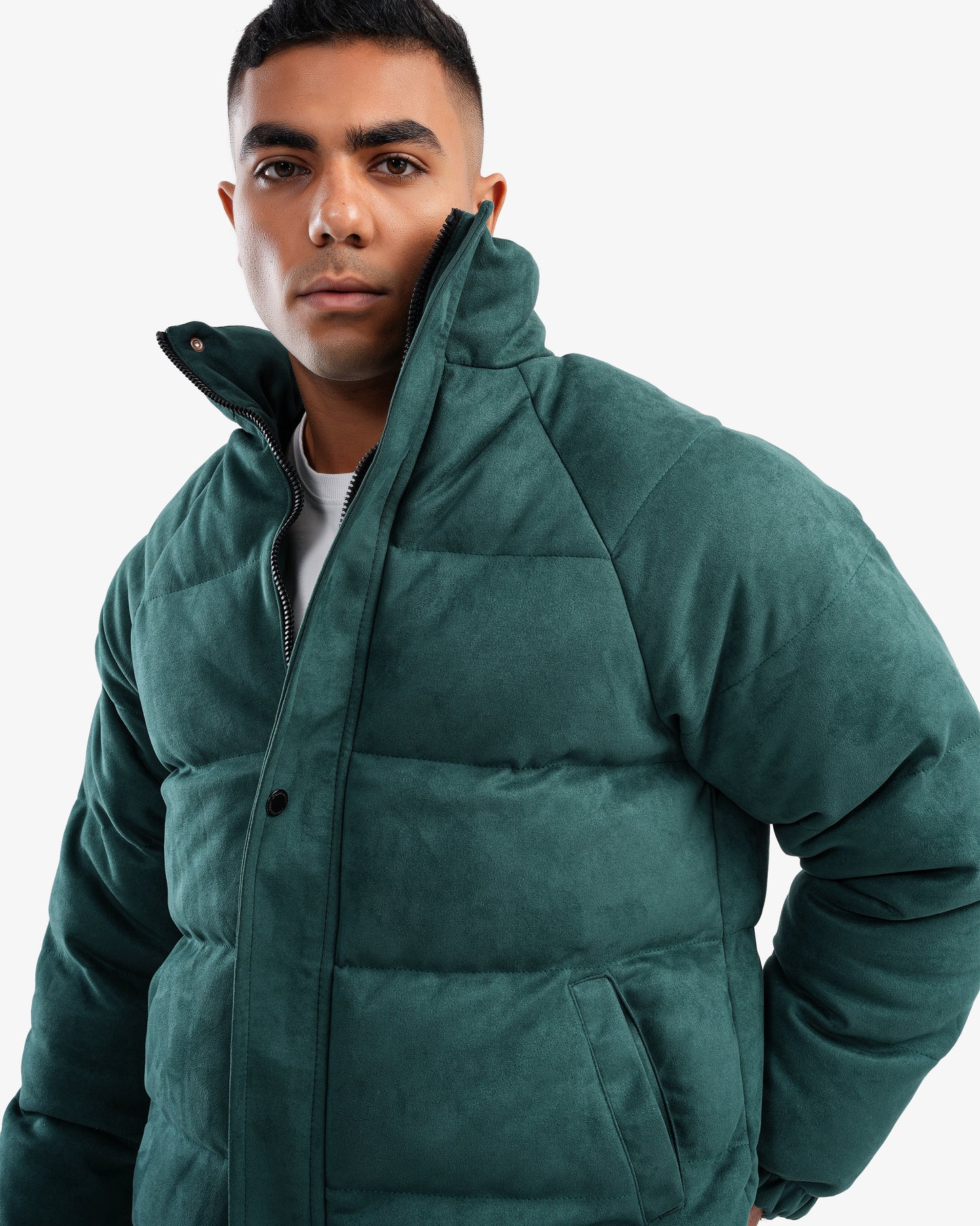 Men's High Collar Puffer Jacket In Green